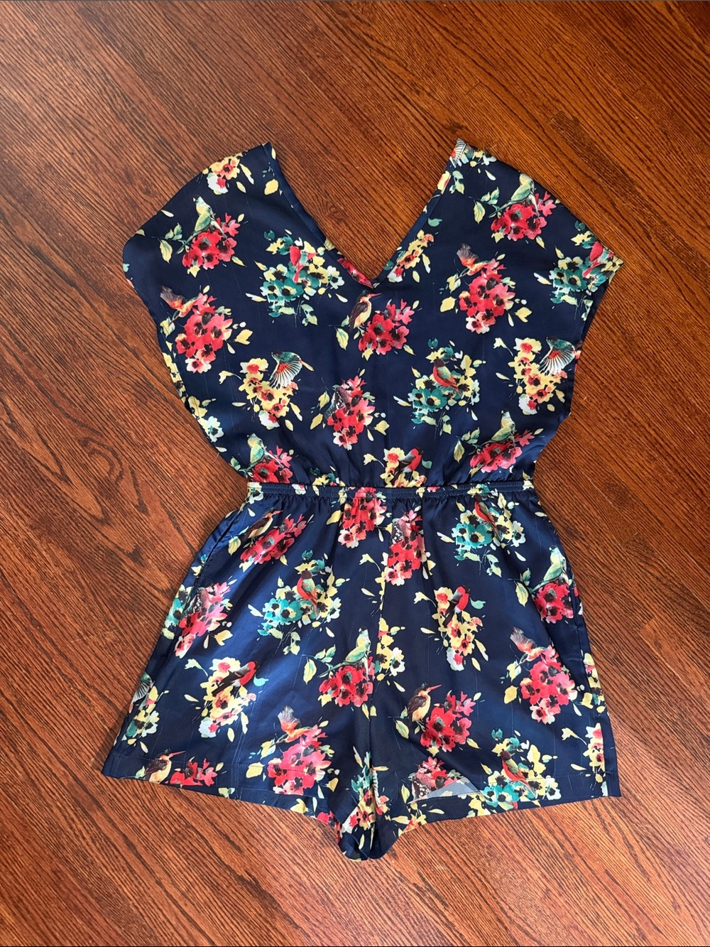 Brooklyn Industries Navy Floral V-Neck Romper